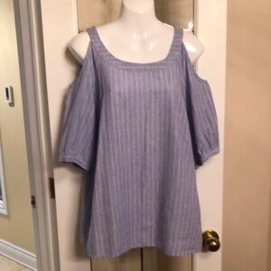 Blue Striped Cold Shoulder Top